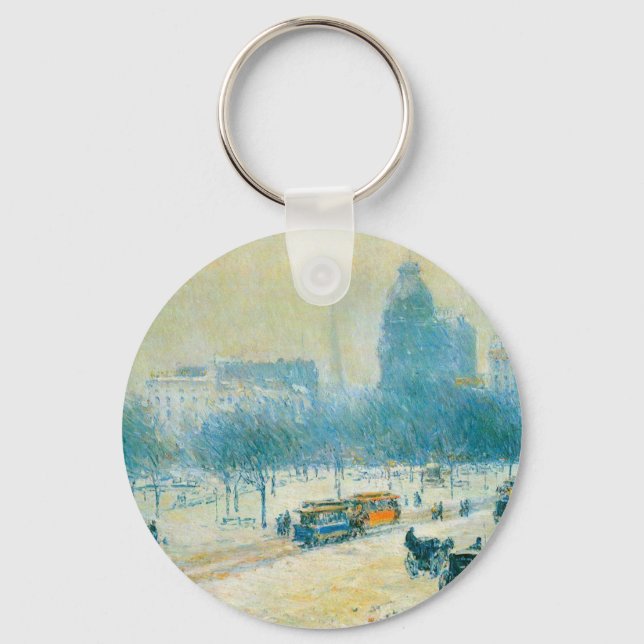 Winter in Union Square by Frederick Childe Hassam Key Ring (Front)