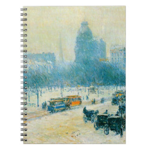 Winter in Union Square by Frederick Childe Hassam Spiral Notebook