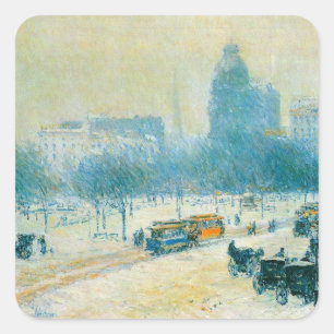 Winter in Union Square by Frederick Childe Hassam Square Sticker