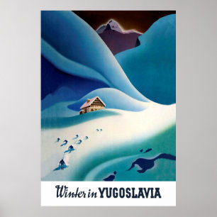Winter in Yugoslavia, vintage travel poster