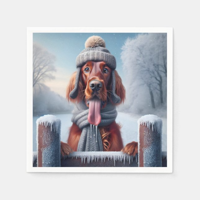 Winter Irish Setter Dog Napkin (Front)