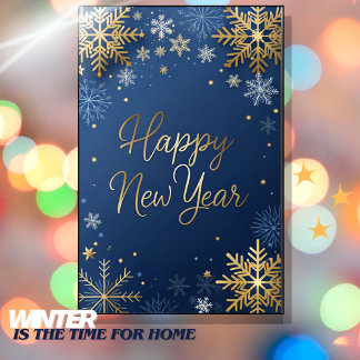 Winter Is The Time For Home, Gold Happy New Year  Holiday Card