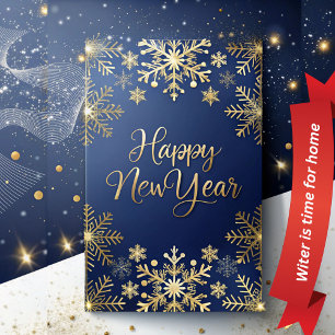 Winter Is The Time For Home, Gold Happy New Year  Holiday Card