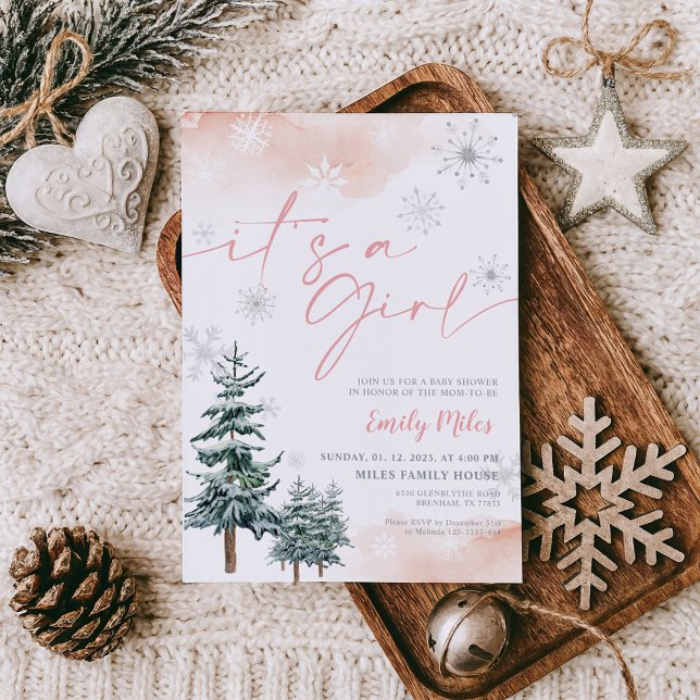 Winter It's a girl invitation, Pink Baby Shower Invitation (Creator Uploaded)