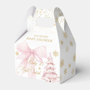 Winter It's Cold Outside Pink Bow Baby Shower Favour Box