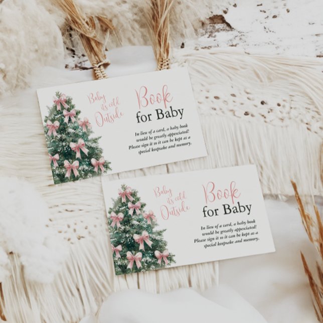 Winter It's Cold Outside Pink Bow Girl Baby Shower Enclosure Card (Creator Uploaded)