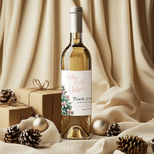Winter It's Cold Outside Pink Bow Girl Baby Shower Wine Label