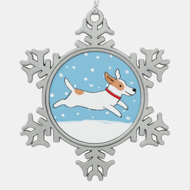 Winter Jack Russell Terrier  - Cute Holiday Dog Snowflake Pewter Christmas Ornament (Front)