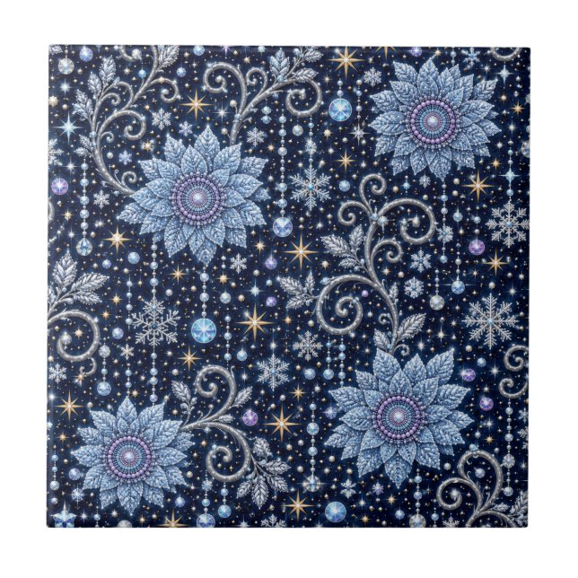 Winter Jewels – Ice Flowers Under Stars Tile (Front)