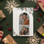 Winter Joy 2 Photo Family<br><div class="desc">JOY to the world,  white winter floral and greenery,  Holiday arch and square frame 2 photo card. Features,  solid green color backing with template space for your personal holiday message.</div>