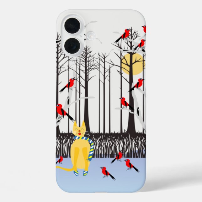 Winter Joy - Cat with scarf Birch Trees Cardinals Case-Mate iPhone Case (Back)