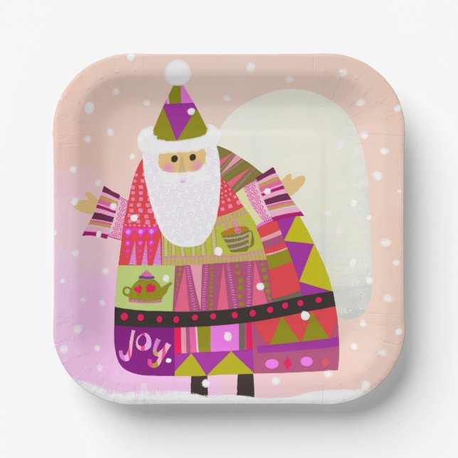 Winter Joyous Santa 7-inch Square Paper Plate (Front)