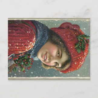 Winter Joys 1917 Lithograph of Woman Postcard