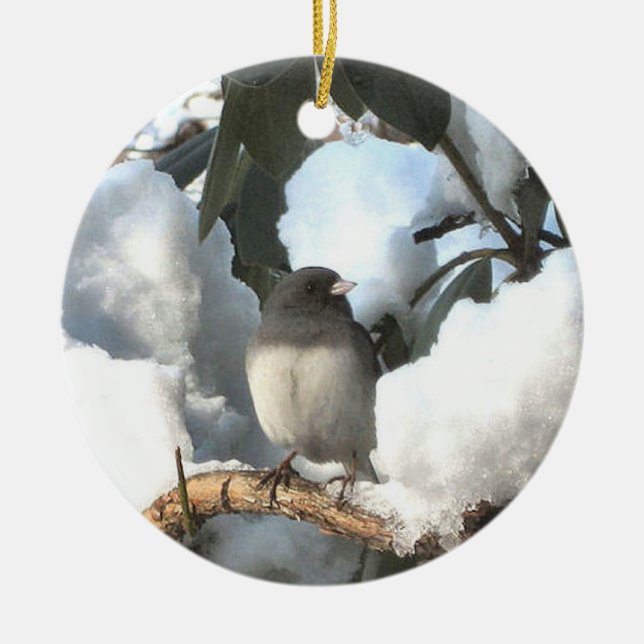 Winter Junco Ceramic Tree Decoration (Front)
