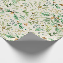 Winter Juniper Pine Gift Wrap on Off White