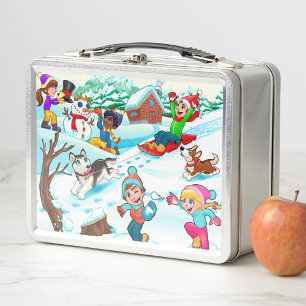 Winter Kids Metal Lunch Box
