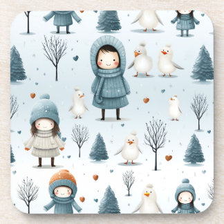 Winter Kids Playing Coaster