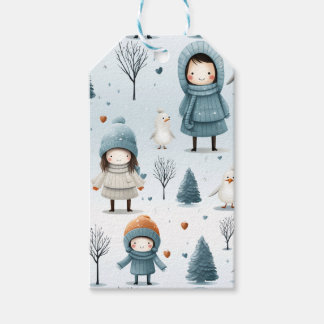 Winter Kids Playing Gift Tags