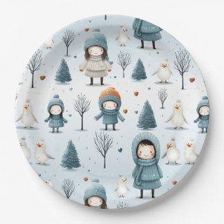 Winter Kids Playing Paper Plate