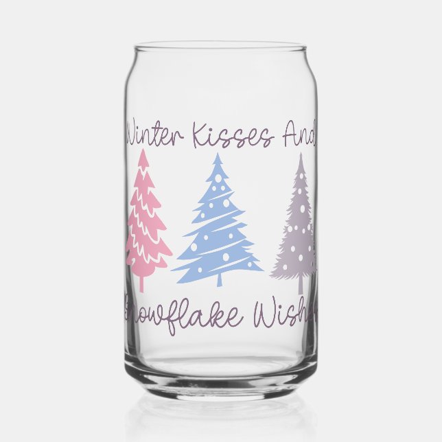 Winter Kisses and Snowflake Wishes Can Glass (Front)