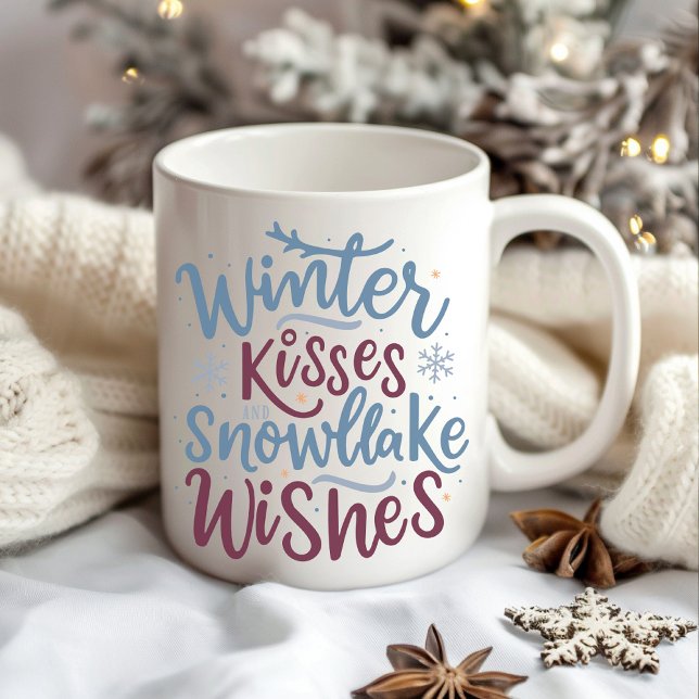 Winter Kisses and Snowflake Wishes Christmas Mug (christmas mug, winter mug, thanksgiving mug, new year mug, holiday mug, holiday gift, christmas diy)