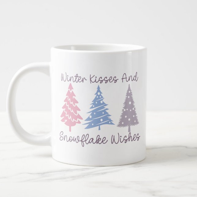 Winter Kisses and Snowflake Wishes Large Coffee Mug (Left)
