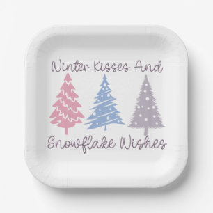 Winter Kisses and Snowflake Wishes Paper Plate