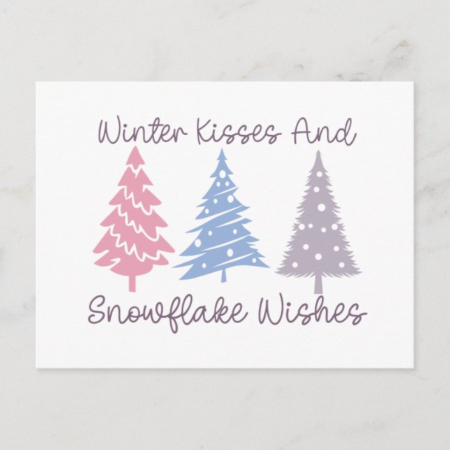Winter Kisses and Snowflake Wishes Postcard (Front)