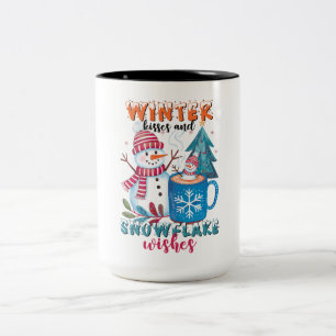 Winter Kisses and Snowflake Wishes Two-Tone Coffee Mug