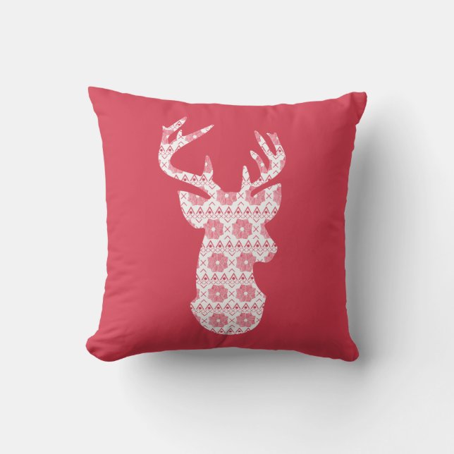 Winter Knit Christmas Reindeer Cushion (Front)