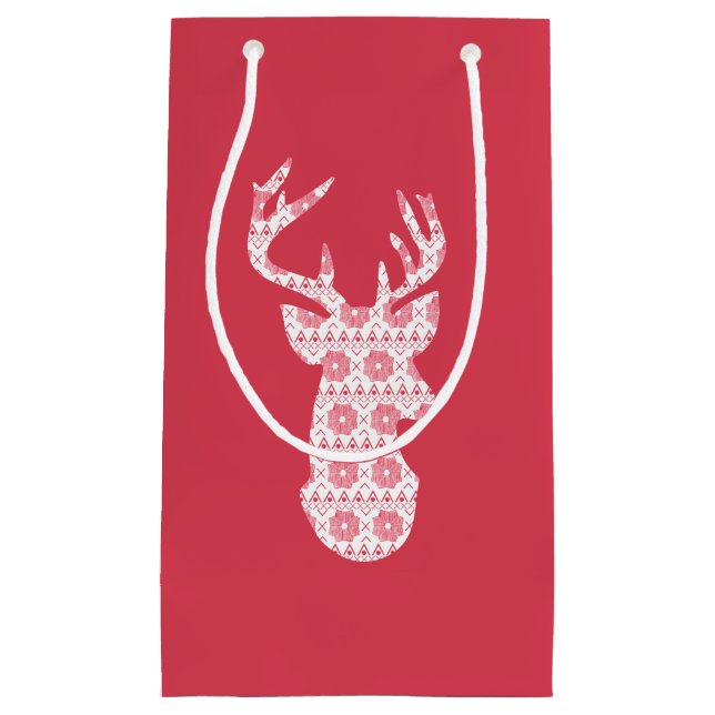 Winter Knit Christmas Reindeer Gift Bag (Front)