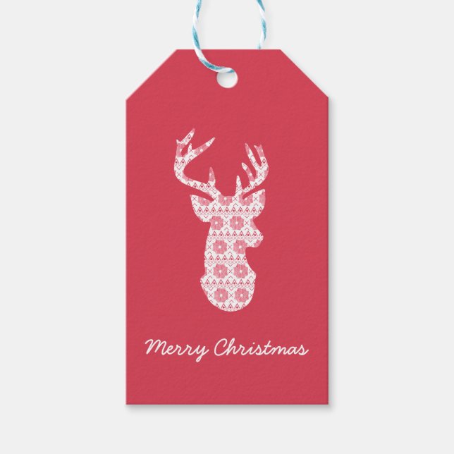 Winter Knit Christmas Reindeer Gift Tags (Front)