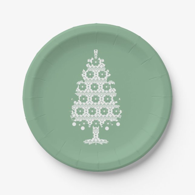 Winter Knit Christmas Tree Paper Plates (Front)