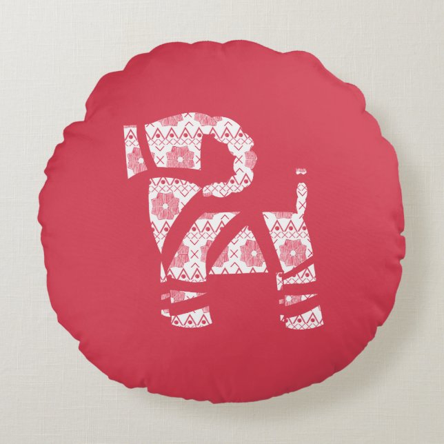 Winter Knit Christmas Yule Bock Round Pillow (Front)