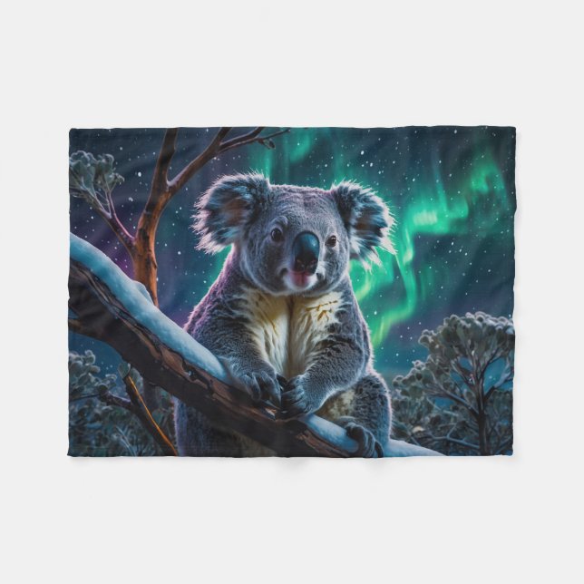 Winter Koala and Southern Lights Fleece Blanket (Front (Horizontal))