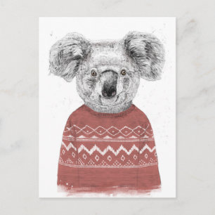 Winter koala (red) postcard