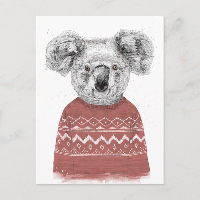 Winter koala (red) postcard (Front)