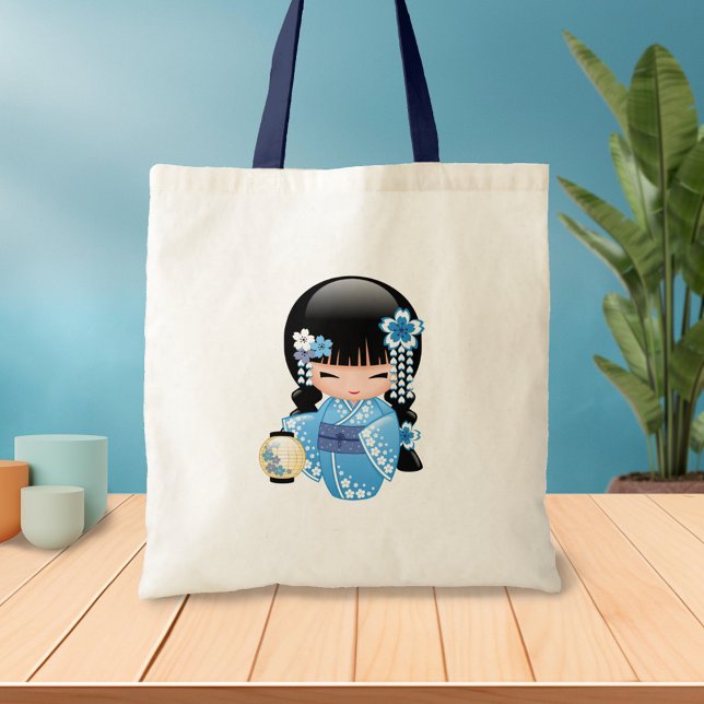 Winter Kokeshi Doll - Blue Kimono Geisha Girl 2 Tote Bag (Creator Uploaded)
