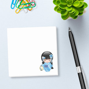 Winter Kokeshi Doll - Blue Kimono Geisha Girl Post-it Notes