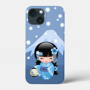 Winter Kokeshi Doll - Blue Mountain Geisha Girl iPhone 13 Mini Case