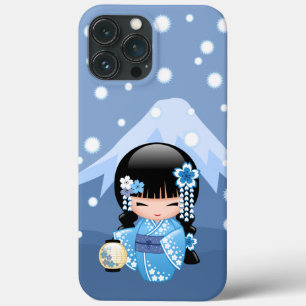 Winter Kokeshi Doll - Blue Mountain Geisha Girl iPhone 13 Pro Max Case