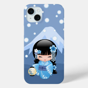Winter Kokeshi Doll - Blue Mountain Geisha Girl iPhone 15 Mini Case