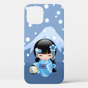 Winter Kokeshi Doll - Blue Mountain Geisha Girl iPhone 12 Pro Case