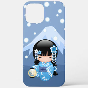 Winter Kokeshi Doll - Blue Mountain Geisha Girl iPhone 12 Pro Max Case