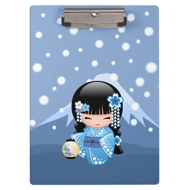 Winter Kokeshi Doll - Blue Mountain Geisha Girl Clipboard (Front)