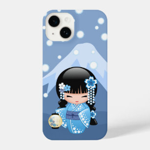 Winter Kokeshi Doll - Blue Mountain Geisha Girl iPhone 14 Case