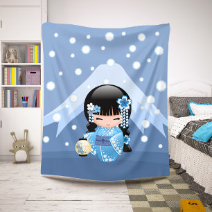 Winter Kokeshi Doll - Blue Mountain Geisha Girl Sherpa Blanket