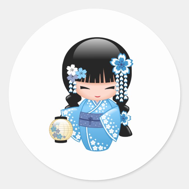 Winter Kokeshi Doll - Cute Japanese Geisha Girl Classic Round Sticker (Front)
