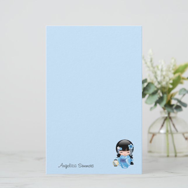 Winter Kokeshi Doll - CuteJapanese Geisha Girl Stationery (Standing Front)