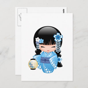 Winter Kokeshi Doll - Geisha Girl Postcard